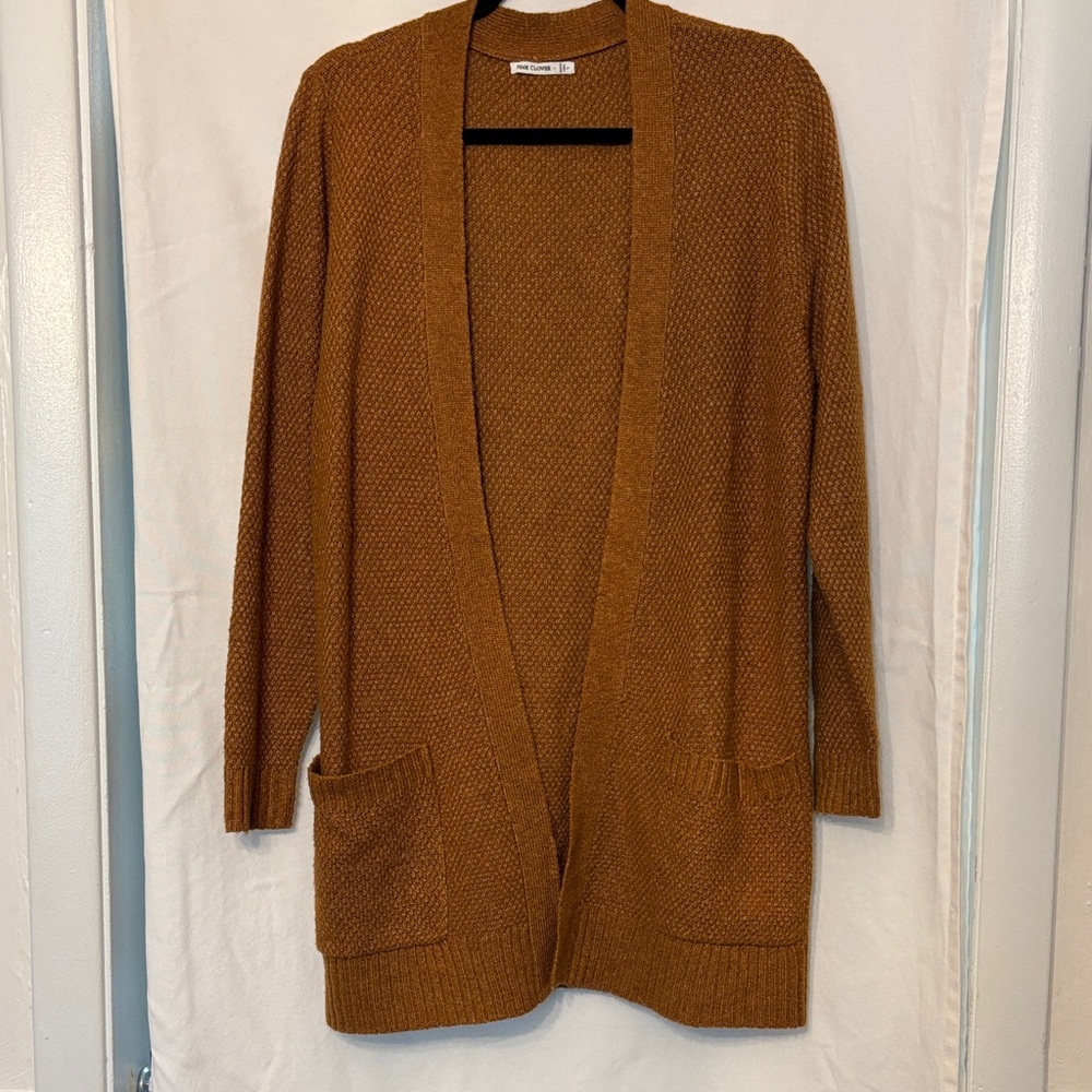 Pink Clover Open Front Cardigan - burnt orange